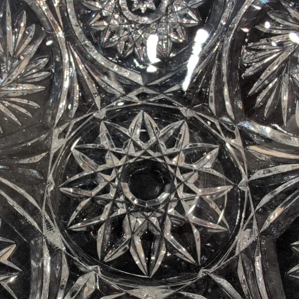 Vintage Cut Glass Pinwheel Star Scalloped Serving Bowl Clear Crystal Style - Picture 4 of 6